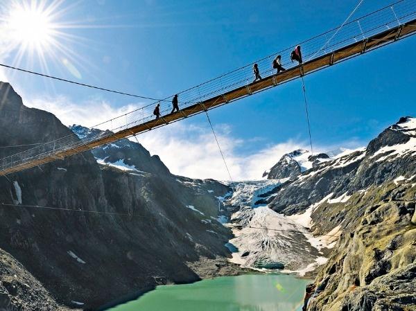 Suspension bridge on the Trift glacier, Switzerland